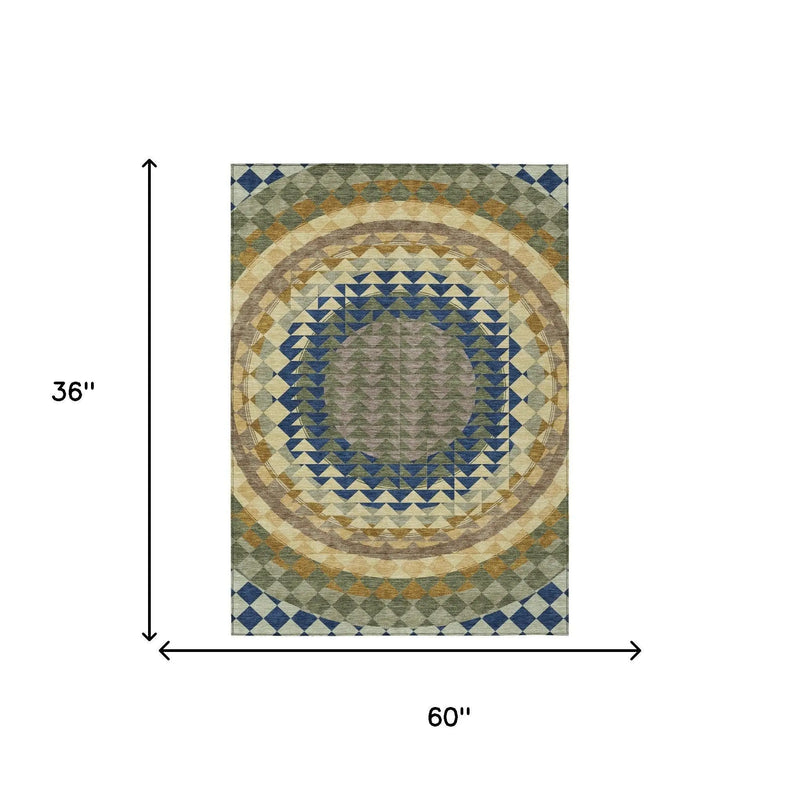 3' X 5' Olive Green And Rust Geometric Washable Indoor Outdoor Area Rug Homeroots Outdoor