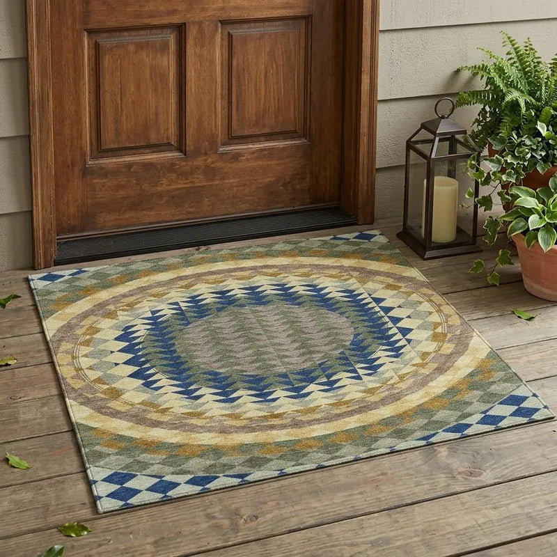3' X 5' Olive Green And Rust Geometric Washable Indoor Outdoor Area Rug Homeroots Outdoor