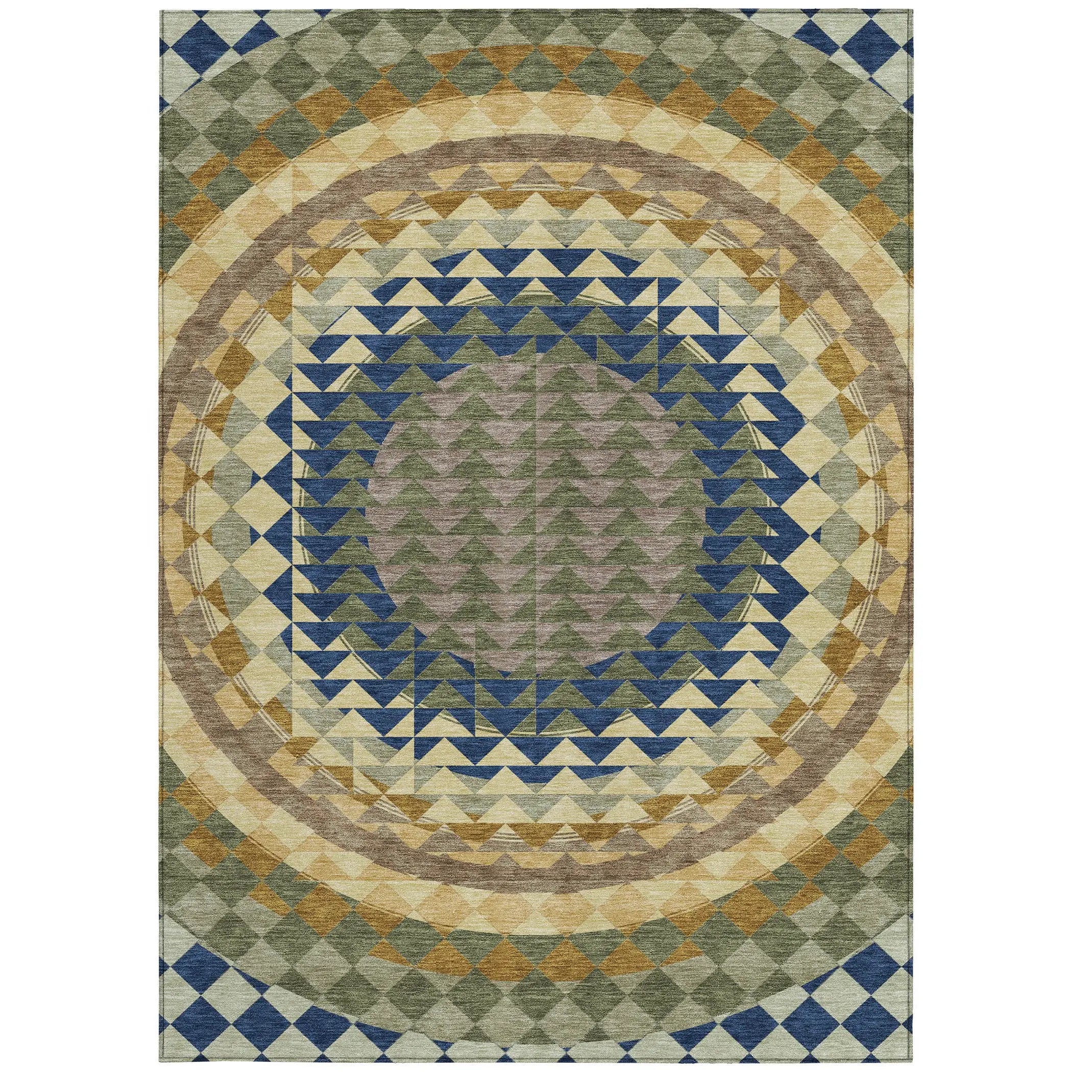 3' X 5' Olive Green And Rust Geometric Washable Indoor Outdoor Area Rug Homeroots Outdoor