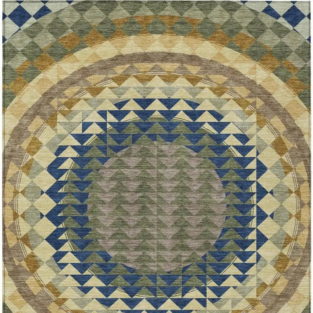 3' X 5' Olive Green And Rust Geometric Washable Indoor Outdoor Area Rug Homeroots Outdoor