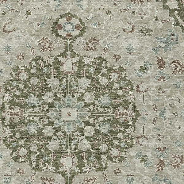 3' X 5' Olive Green And Sage Floral Medallion Washable Indoor Outdoor Area Rug Homeroots Outdoor