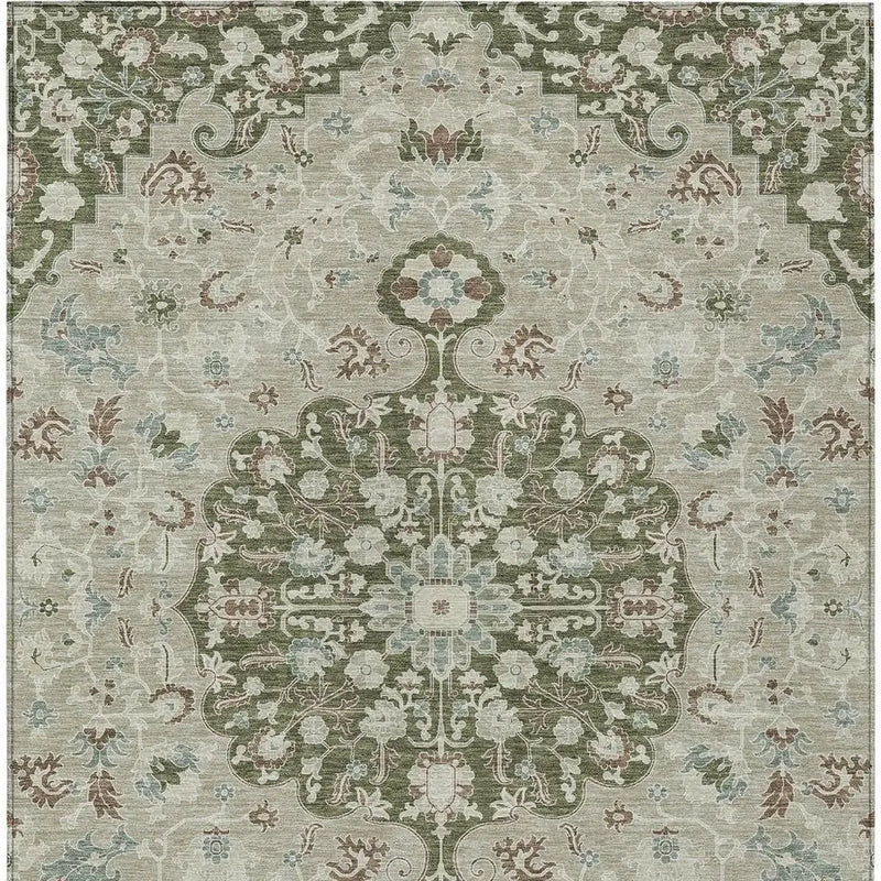 3' X 5' Olive Green And Sage Floral Medallion Washable Indoor Outdoor Area Rug Homeroots Outdoor