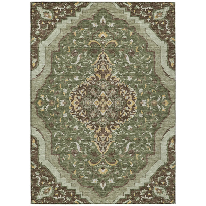 3' X 5' Olive Green And Taupe Medallion Washable Indoor Outdoor Area Rug Homeroots Outdoor