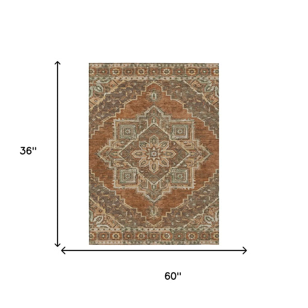 3' X 5' Orange And Aqua Oriental Washable Indoor Outdoor Area Rug Homeroots Outdoor