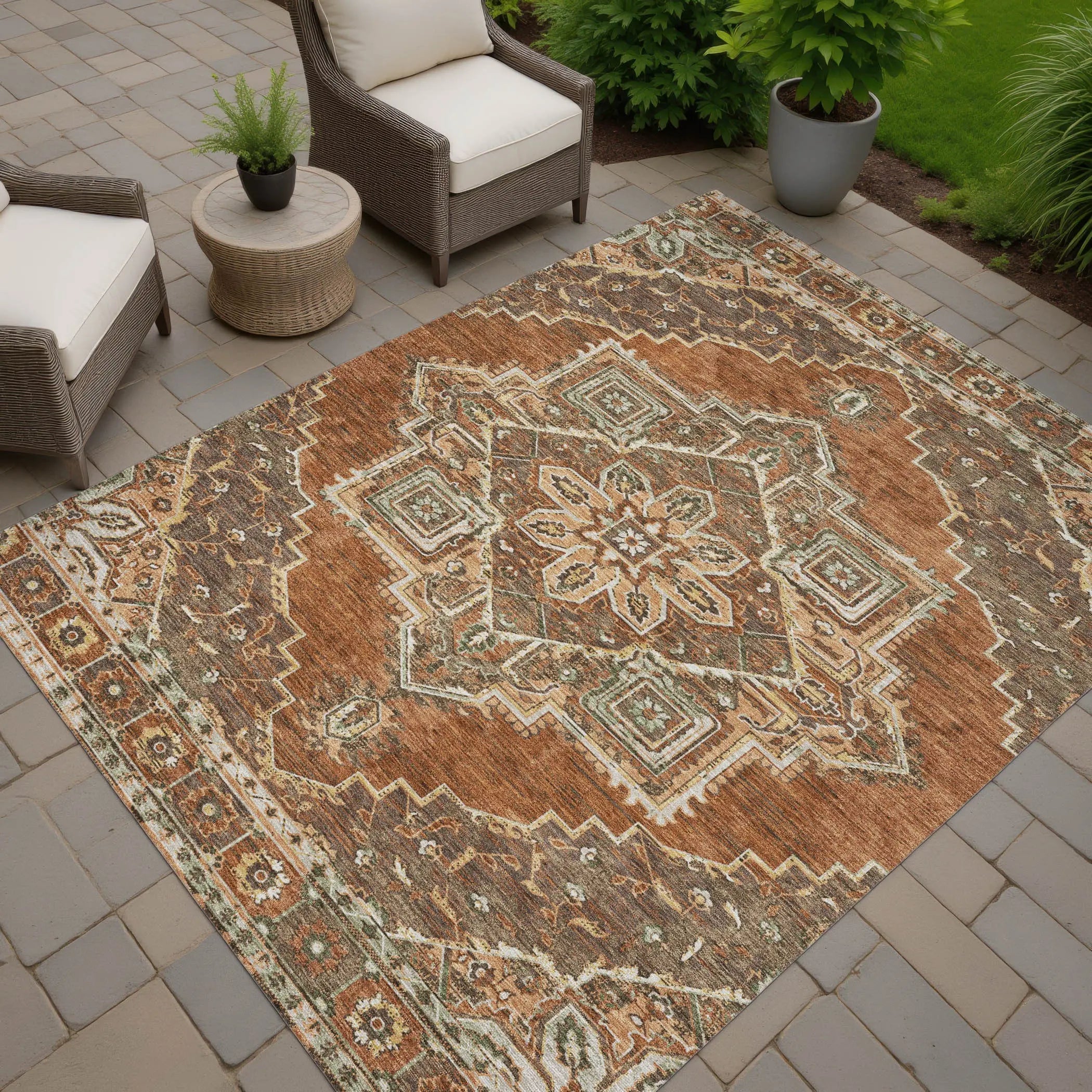 3' X 5' Orange And Aqua Oriental Washable Indoor Outdoor Area Rug Homeroots Outdoor