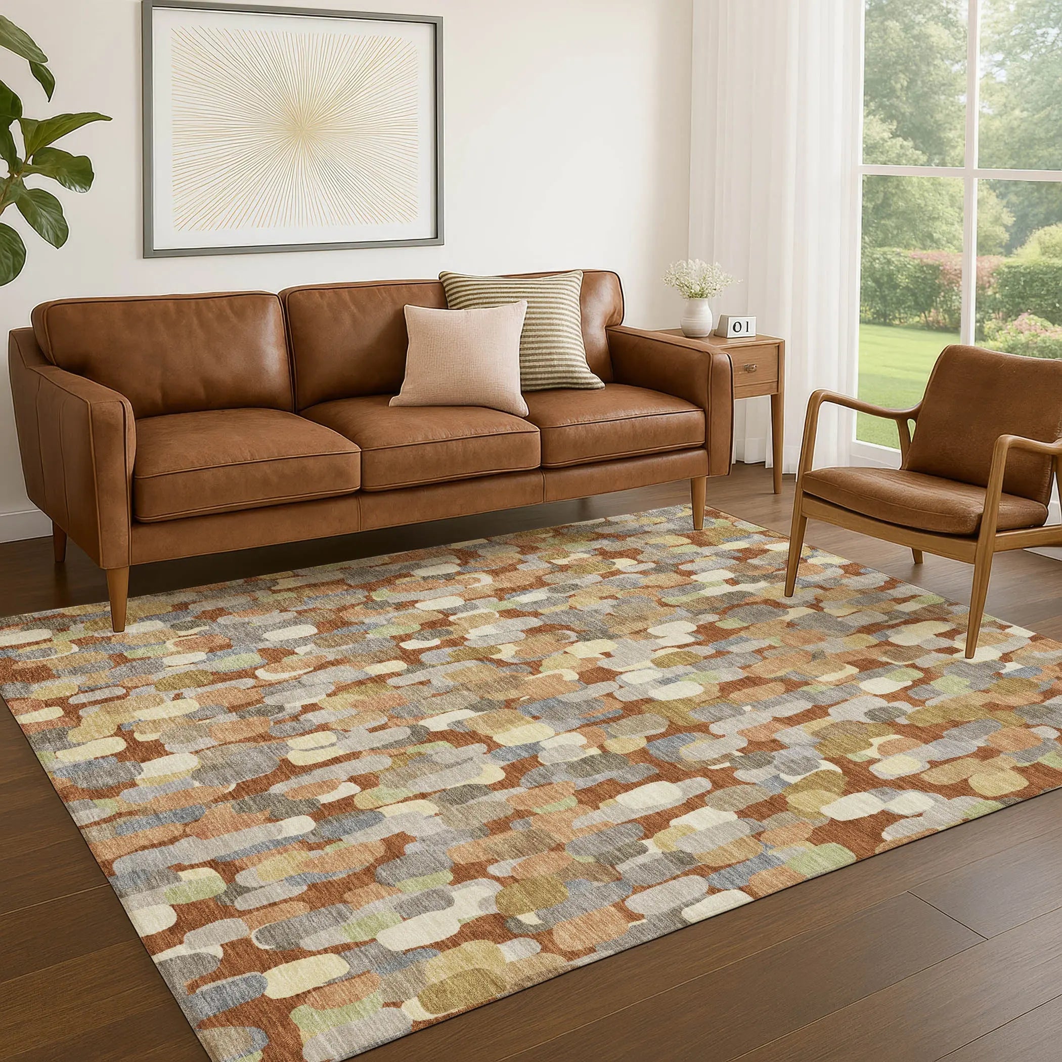 3' X 5' Orange And Beige Abstract Washable Indoor Outdoor Area Rug Homeroots Outdoor