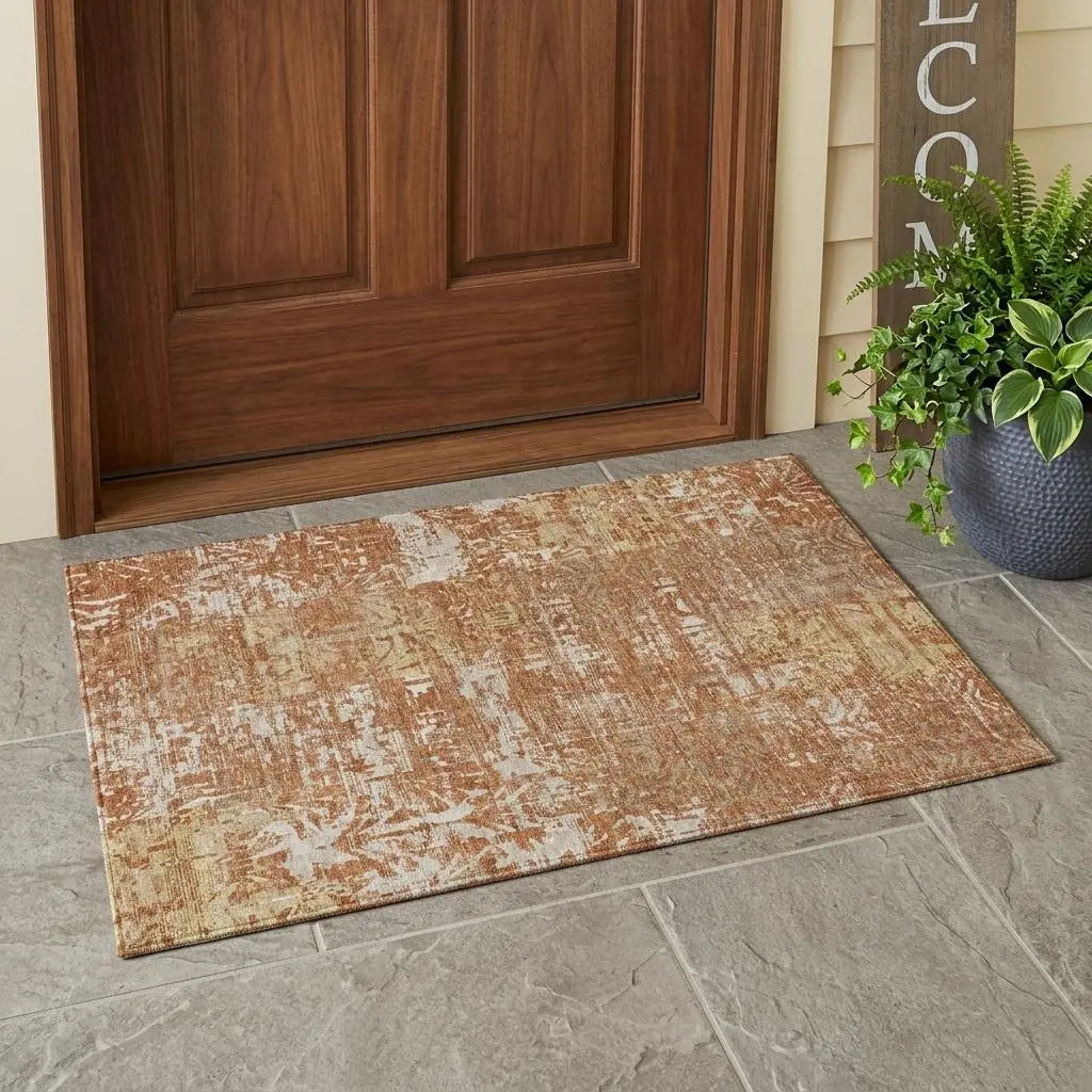 3' X 5' Orange And Beige Abstract Washable Indoor Outdoor Area Rug Homeroots Outdoor