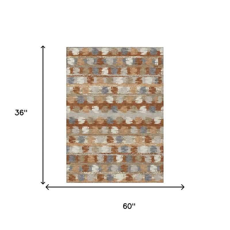 3' X 5' Orange And Beige Abstract Washable Indoor Outdoor Area Rug Homeroots Outdoor