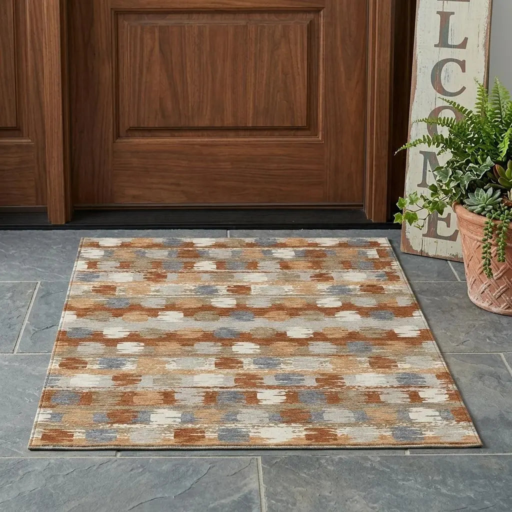 3' X 5' Orange And Beige Abstract Washable Indoor Outdoor Area Rug Homeroots Outdoor