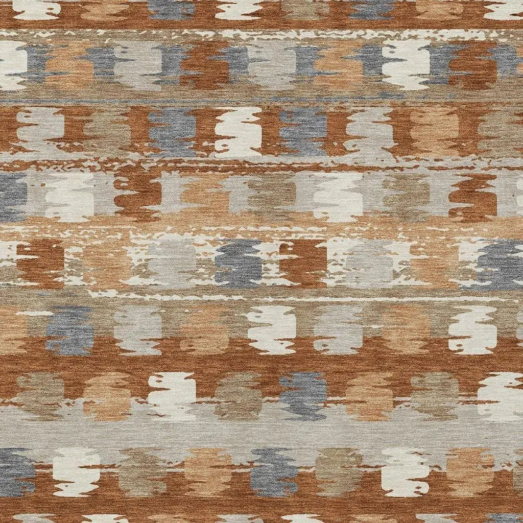3' X 5' Orange And Beige Abstract Washable Indoor Outdoor Area Rug Homeroots Outdoor