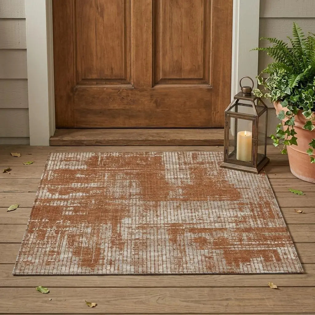 3' X 5' Orange And Beige Abstract Washable Indoor Outdoor Area Rug Homeroots Outdoor