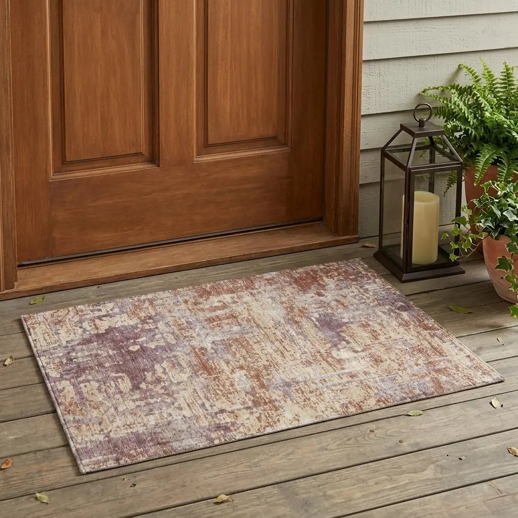 3' X 5' Orange And Beige Abstract Washable Indoor Outdoor Area Rug Homeroots Outdoor