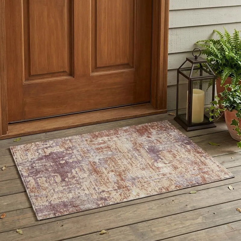 3' X 5' Orange And Beige Abstract Washable Indoor Outdoor Area Rug Homeroots Outdoor