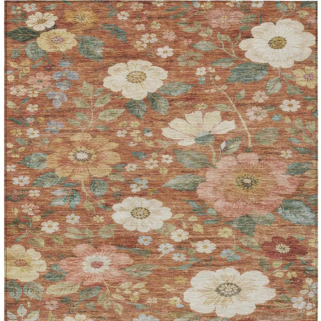 3' X 5' Orange And Beige Floral Washable Indoor Outdoor Area Rug Homeroots Outdoor