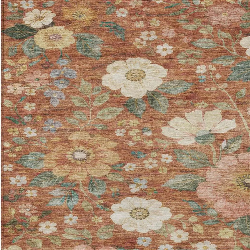 3' X 5' Orange And Beige Floral Washable Indoor Outdoor Area Rug Homeroots Outdoor