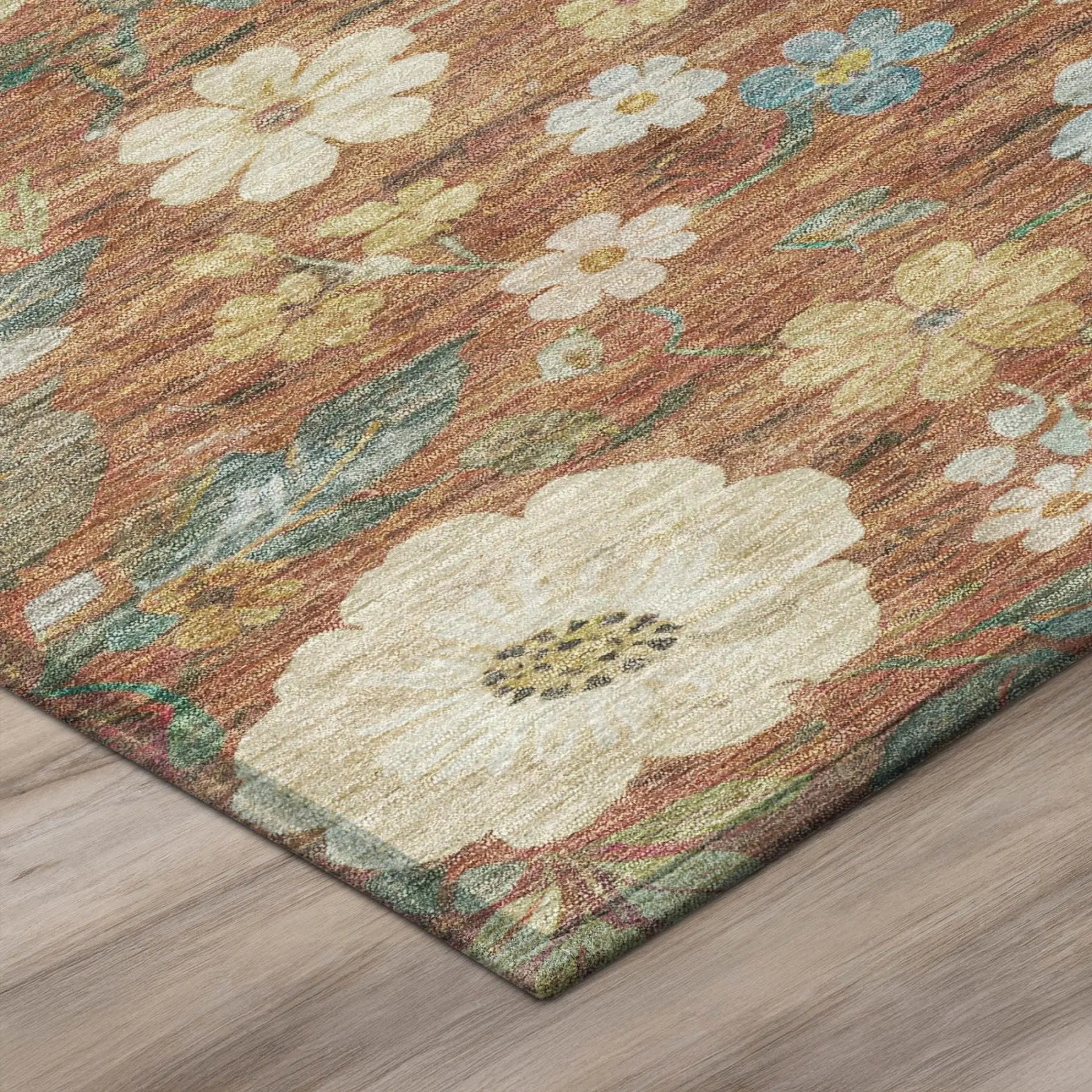 3' X 5' Orange And Beige Floral Washable Indoor Outdoor Area Rug Homeroots Outdoor