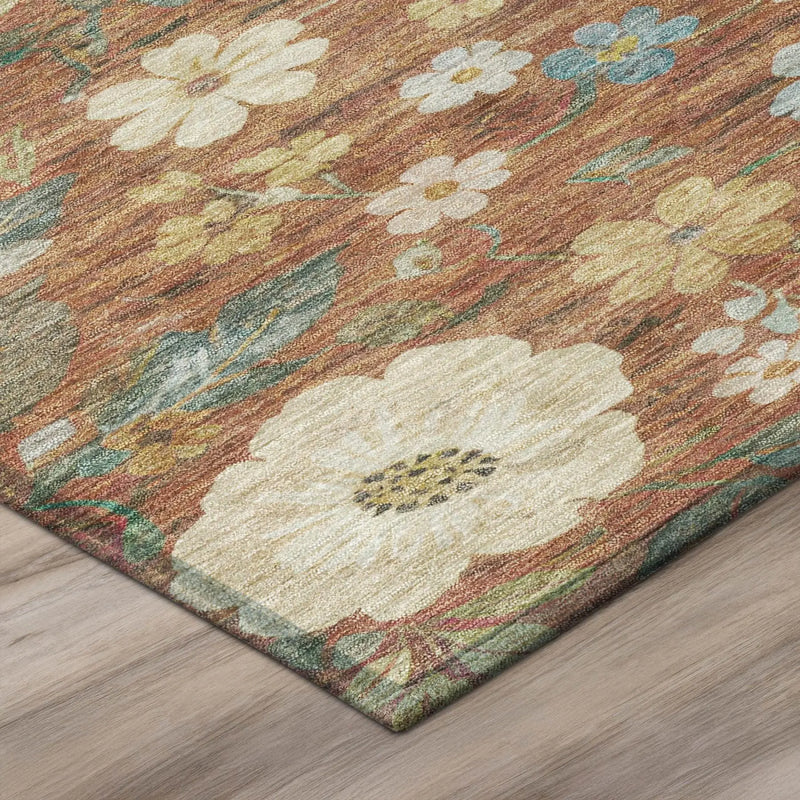 3' X 5' Orange And Beige Floral Washable Indoor Outdoor Area Rug Homeroots Outdoor