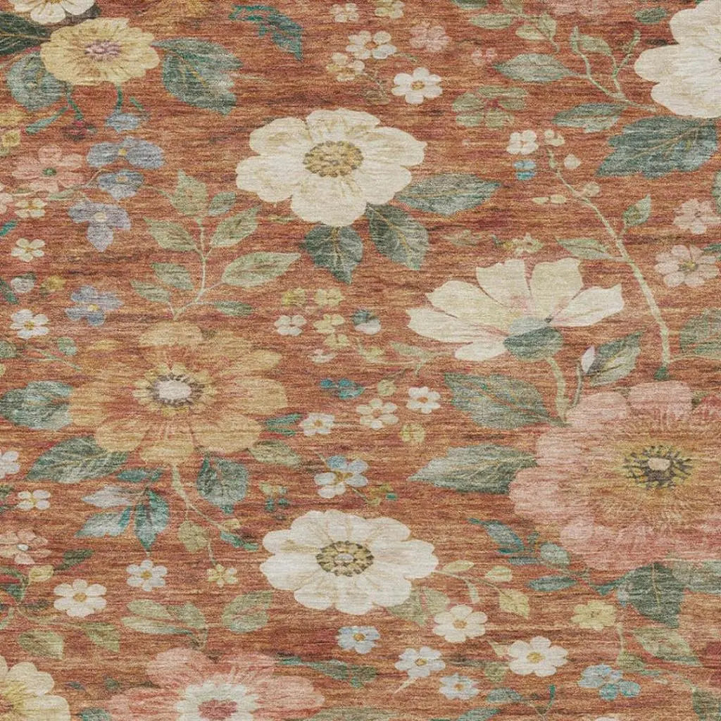 3' X 5' Orange And Beige Floral Washable Indoor Outdoor Area Rug Homeroots Outdoor