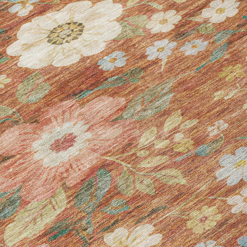 3' X 5' Orange And Beige Floral Washable Indoor Outdoor Area Rug Homeroots Outdoor