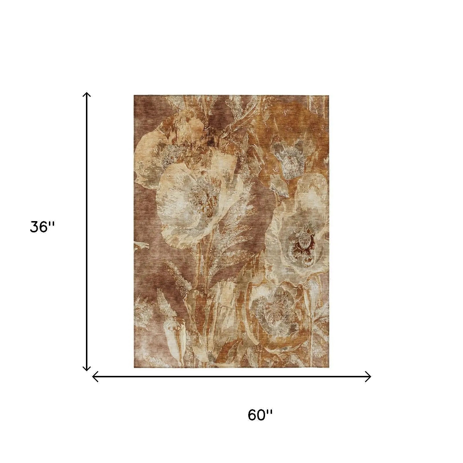 3' X 5' Orange And Beige Floral Washable Indoor Outdoor Area Rug Homeroots Outdoor