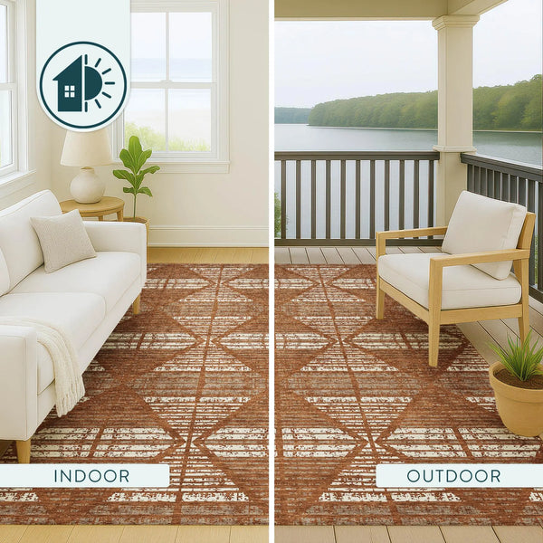 3' X 5' Orange And Beige Geometric Washable Indoor Outdoor Area Rug Homeroots Outdoor