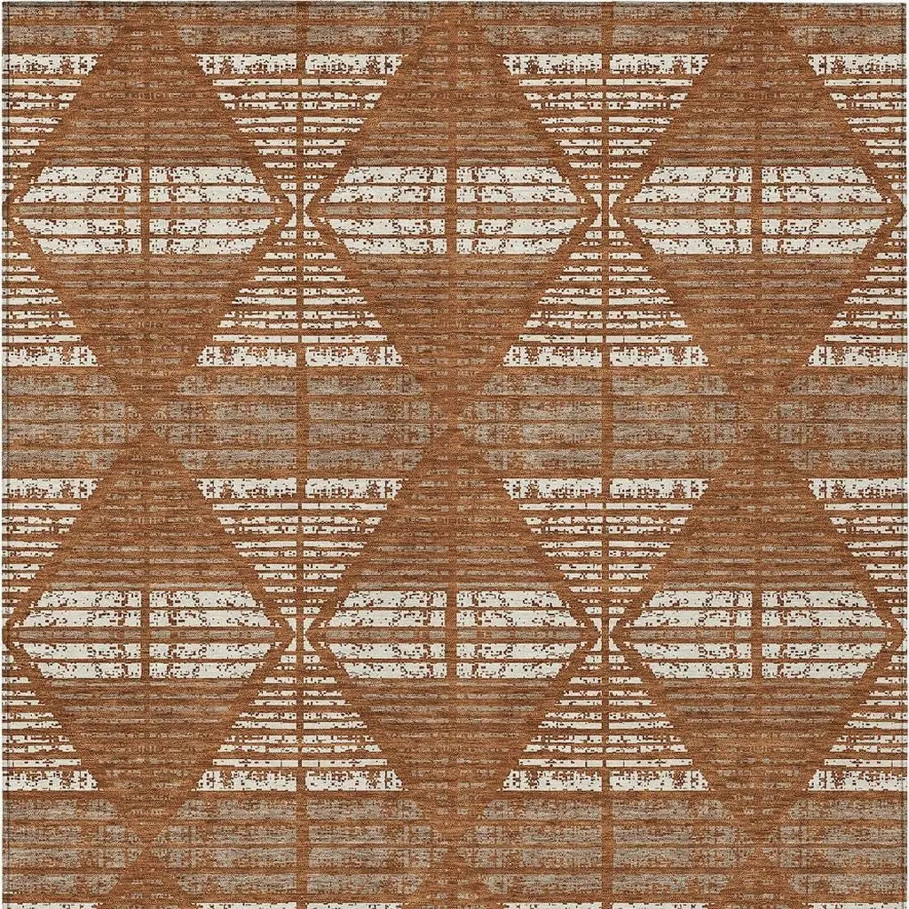 3' X 5' Orange And Beige Geometric Washable Indoor Outdoor Area Rug Homeroots Outdoor