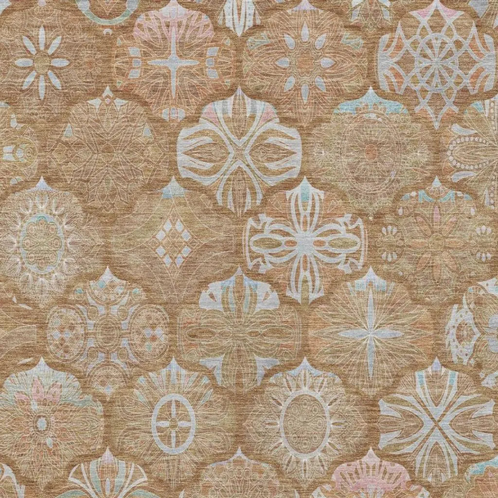3' X 5' Orange And Beige Ogee Washable Indoor Outdoor Area Rug Homeroots Outdoor