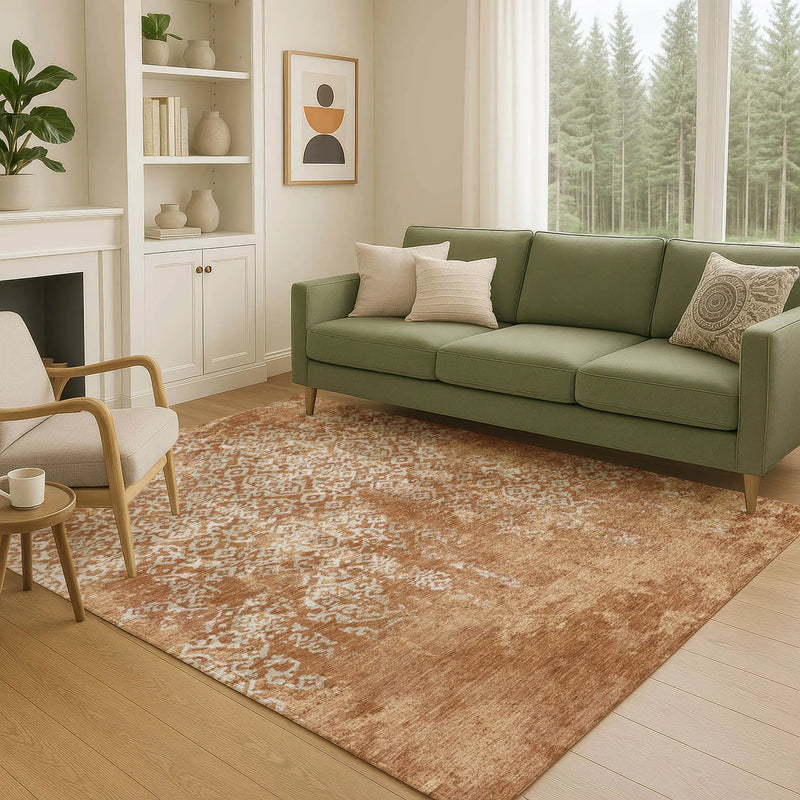 3' X 5' Orange And Beige Oriental Washable Indoor Outdoor Area Rug Homeroots Outdoor