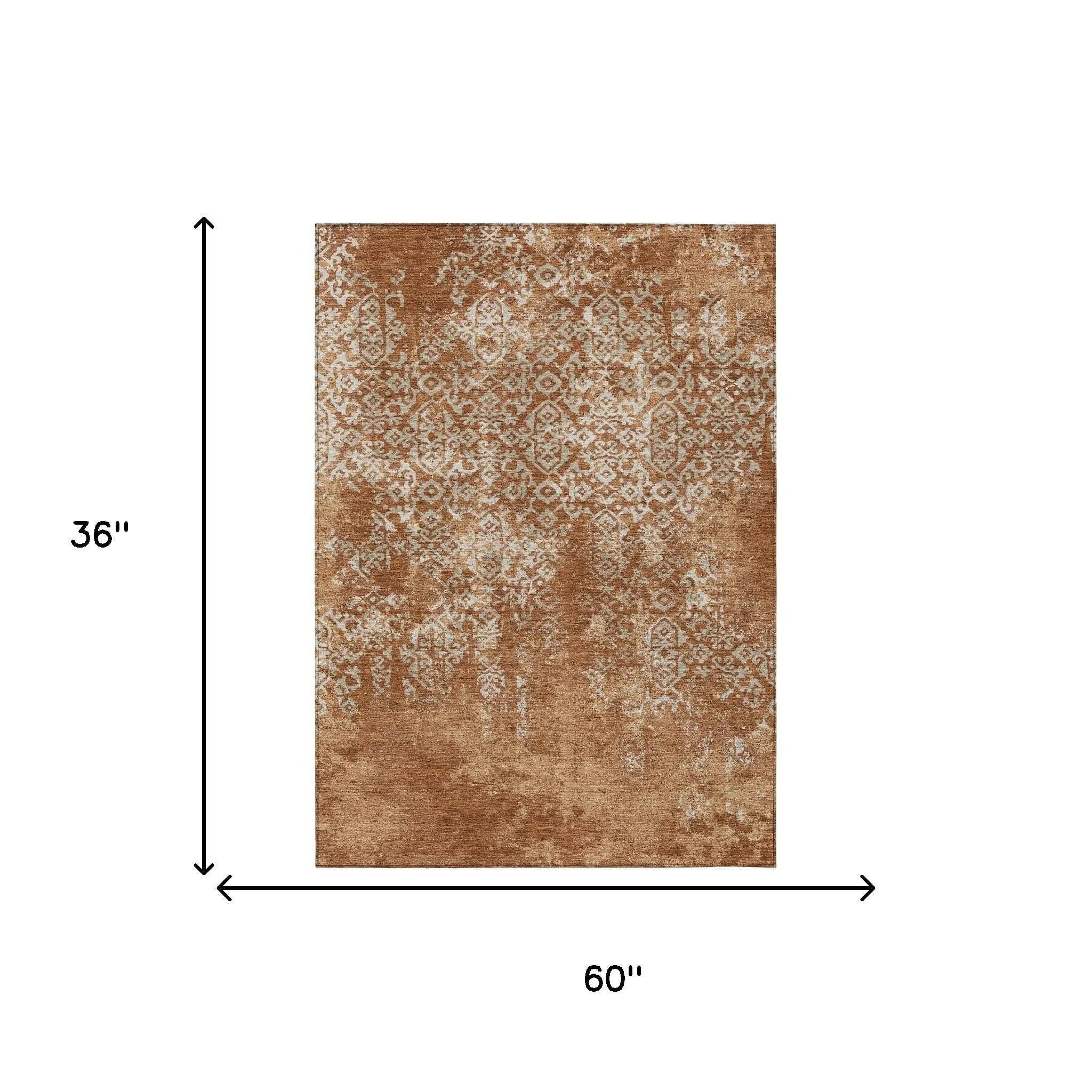 3' X 5' Orange And Beige Oriental Washable Indoor Outdoor Area Rug Homeroots Outdoor