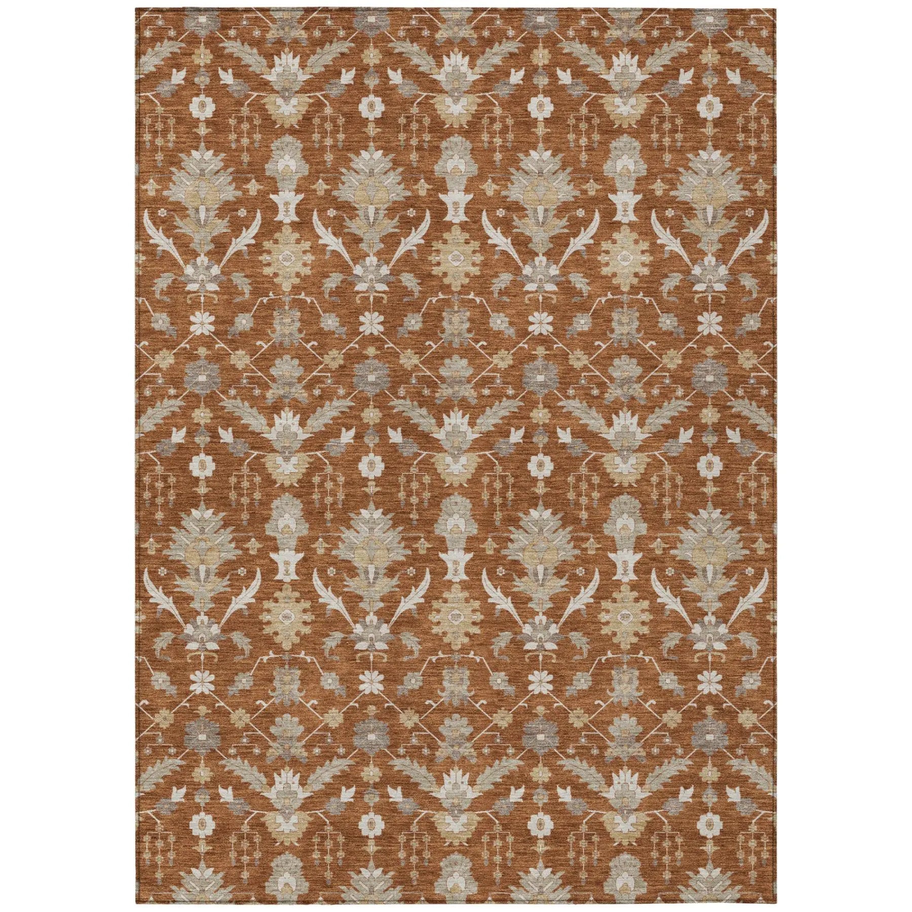 3' X 5' Orange And Beige Oriental Washable Indoor Outdoor Area Rug Homeroots Outdoor