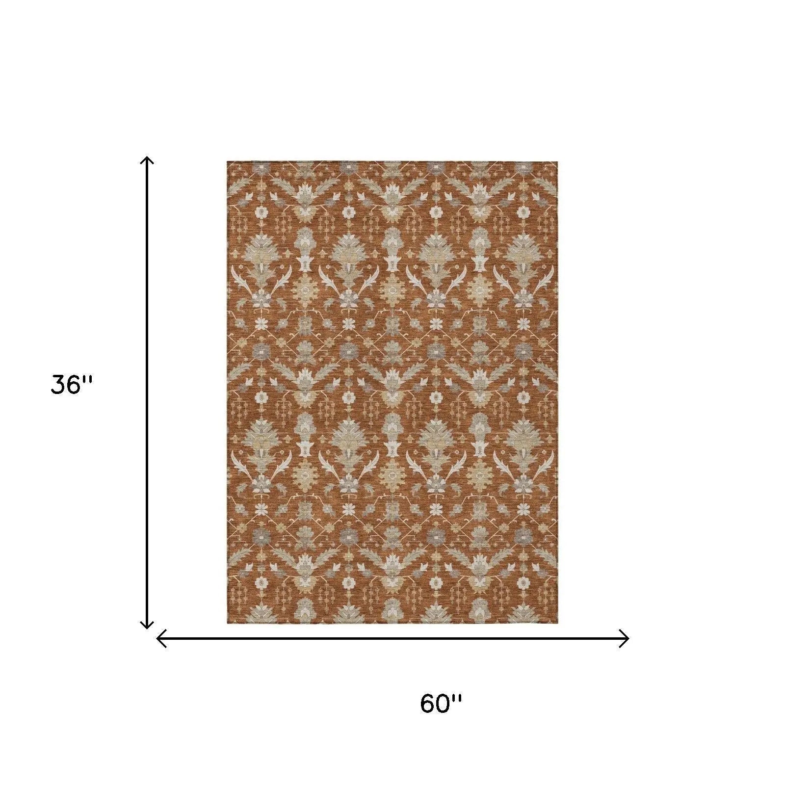 3' X 5' Orange And Beige Oriental Washable Indoor Outdoor Area Rug Homeroots Outdoor