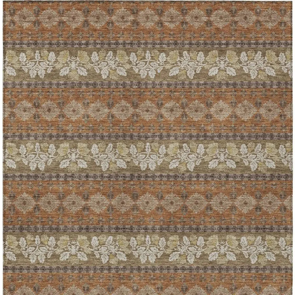 3' X 5' Orange And Beige Striped Washable Indoor Outdoor Area Rug Homeroots Outdoor