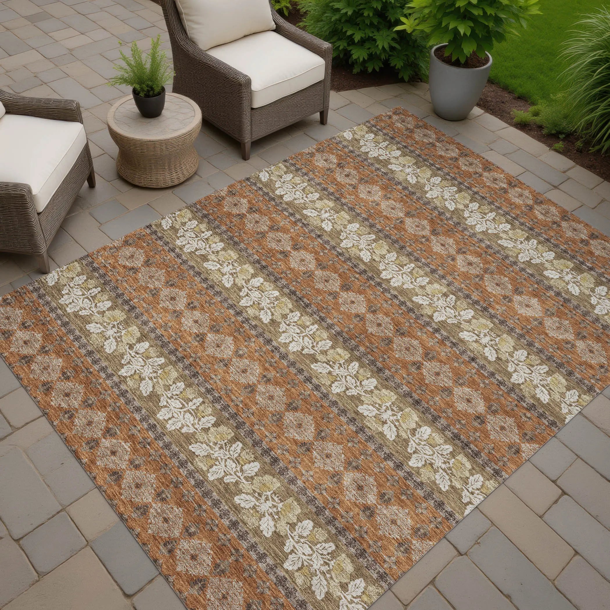 3' X 5' Orange And Beige Striped Washable Indoor Outdoor Area Rug Homeroots Outdoor