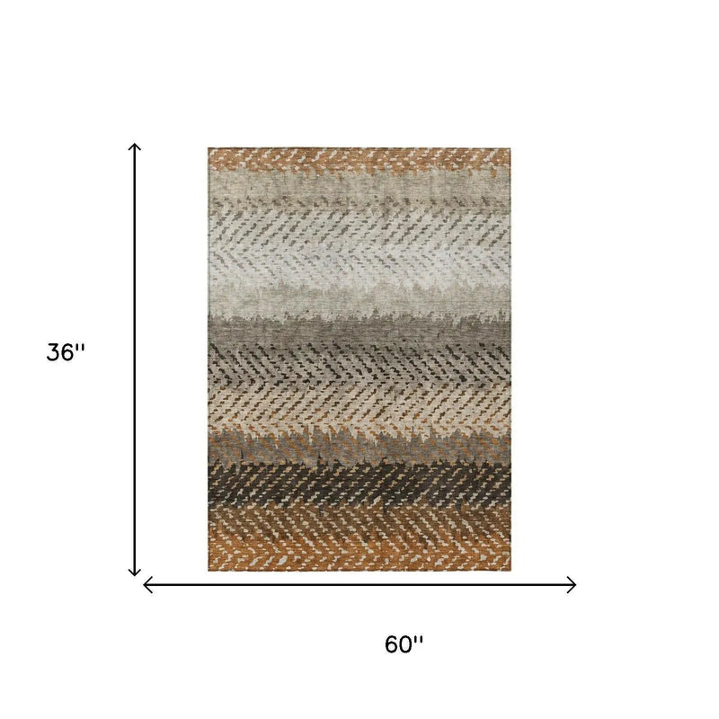 3' X 5' Orange And Beige Striped Washable Indoor Outdoor Area Rug Homeroots Outdoor