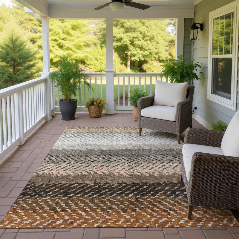 3' X 5' Orange And Beige Striped Washable Indoor Outdoor Area Rug Homeroots Outdoor