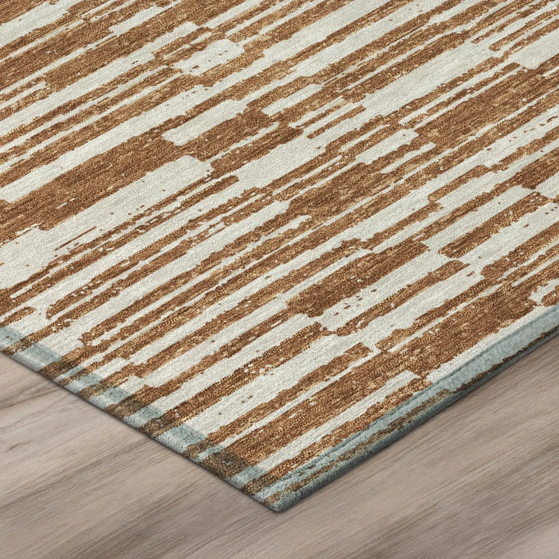 3' X 5' Orange And Beige Striped Washable Indoor Outdoor Area Rug Homeroots Outdoor