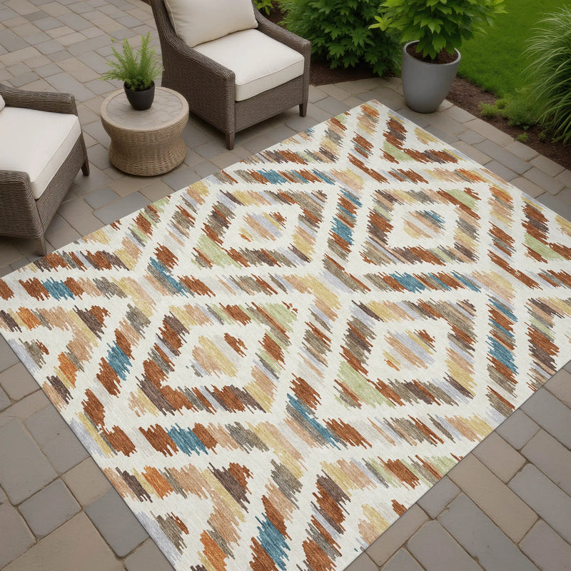 3' X 5' Orange And Beige Tribal Washable Indoor Outdoor Area Rug Homeroots Outdoor