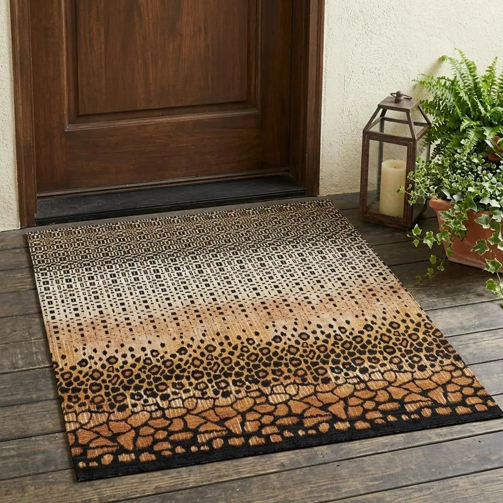 3' X 5' Orange And Black Geometric Washable Indoor Outdoor Area Rug Homeroots Outdoor