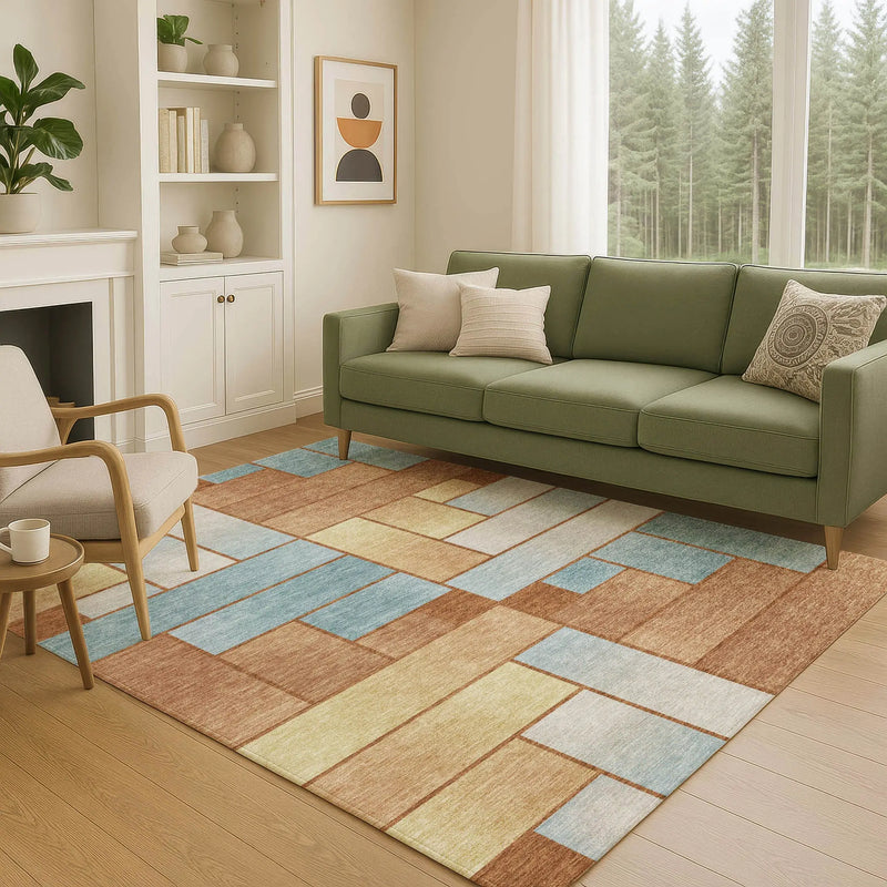3' X 5' Orange And Blue Geometric Washable Indoor Outdoor Area Rug Homeroots Outdoor
