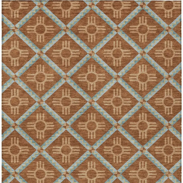 3' X 5' Orange And Blue Geometric Washable Indoor Outdoor Area Rug Homeroots Outdoor