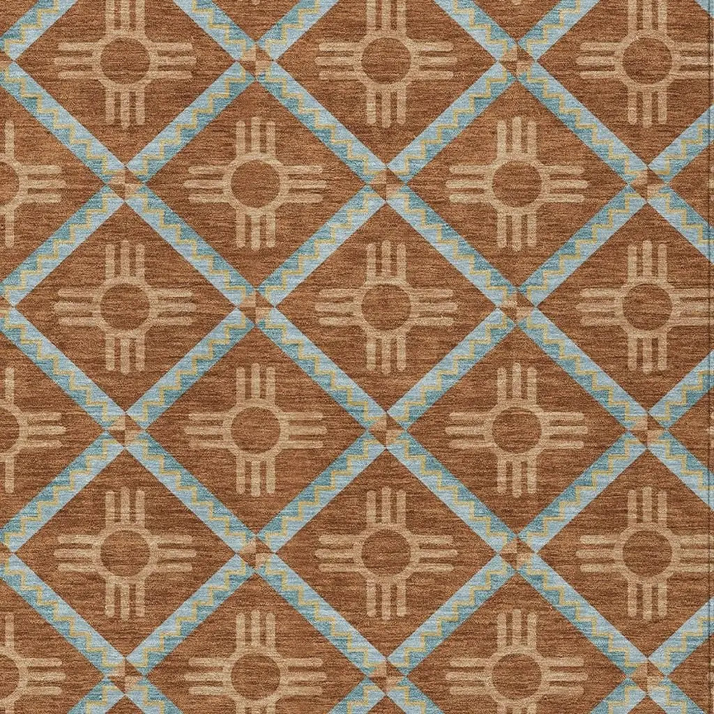 3' X 5' Orange And Blue Geometric Washable Indoor Outdoor Area Rug Homeroots Outdoor