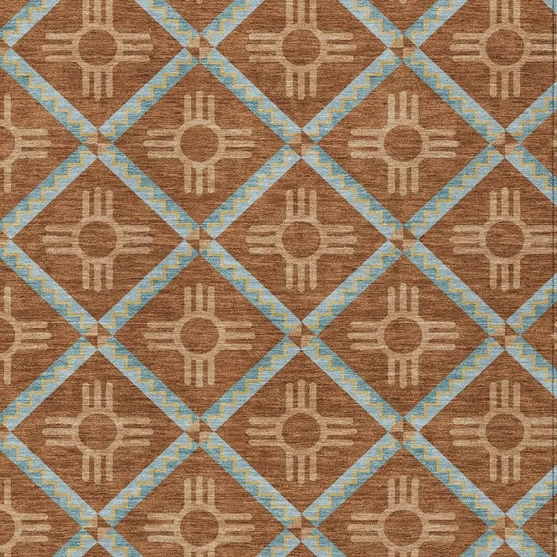 3' X 5' Orange And Blue Geometric Washable Indoor Outdoor Area Rug Homeroots Outdoor