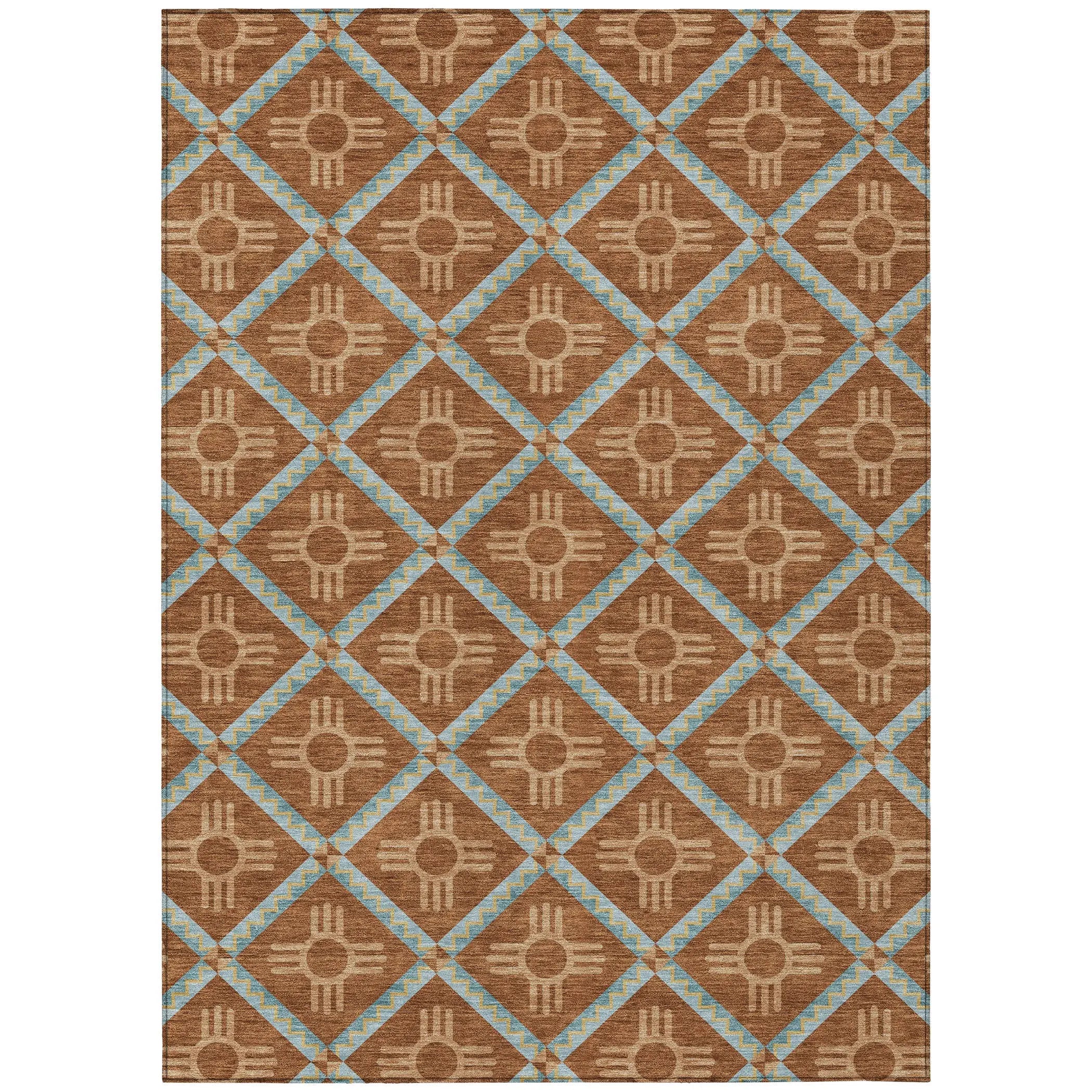 3' X 5' Orange And Blue Geometric Washable Indoor Outdoor Area Rug Homeroots Outdoor