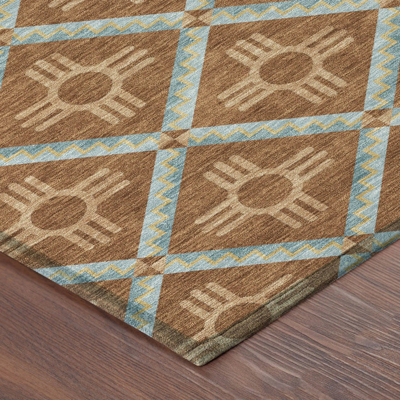 3' X 5' Orange And Blue Geometric Washable Indoor Outdoor Area Rug Homeroots Outdoor