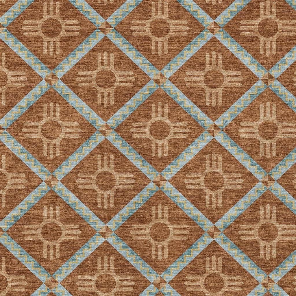3' X 5' Orange And Blue Geometric Washable Indoor Outdoor Area Rug Homeroots Outdoor