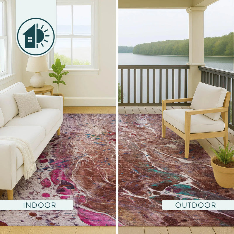 3' X 5' Orange And Blush Abstract Washable Indoor Outdoor Area Rug Homeroots Outdoor