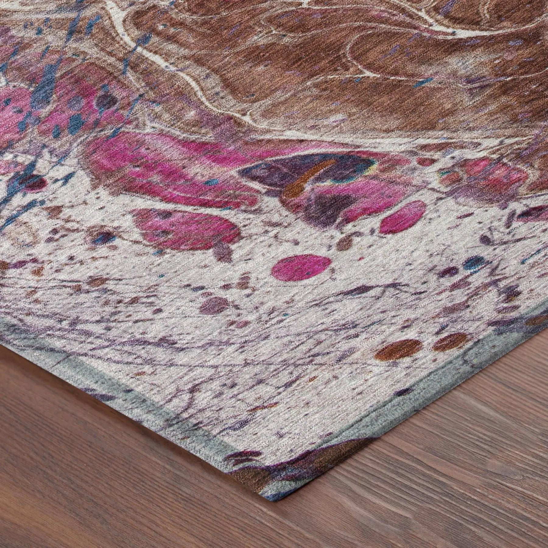3' X 5' Orange And Blush Abstract Washable Indoor Outdoor Area Rug Homeroots Outdoor