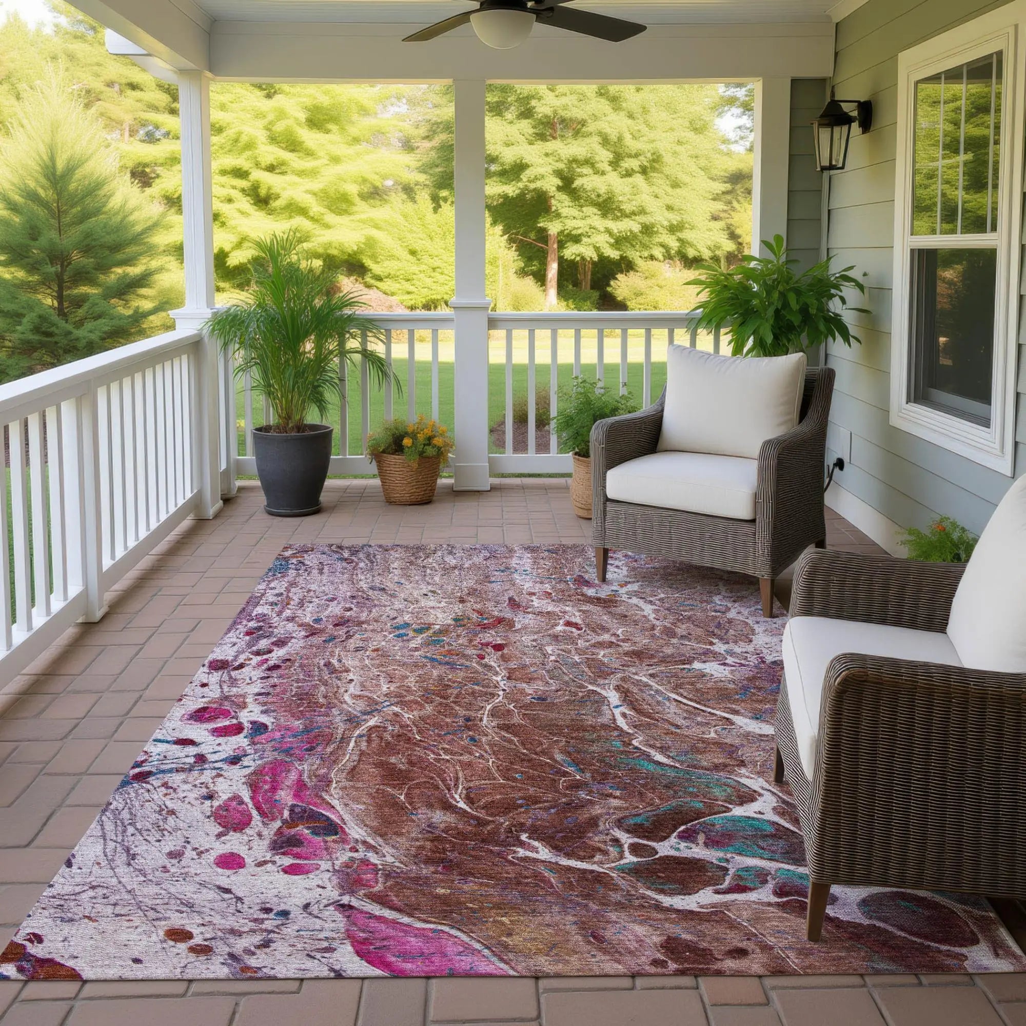 3' X 5' Orange And Blush Abstract Washable Indoor Outdoor Area Rug Homeroots Outdoor