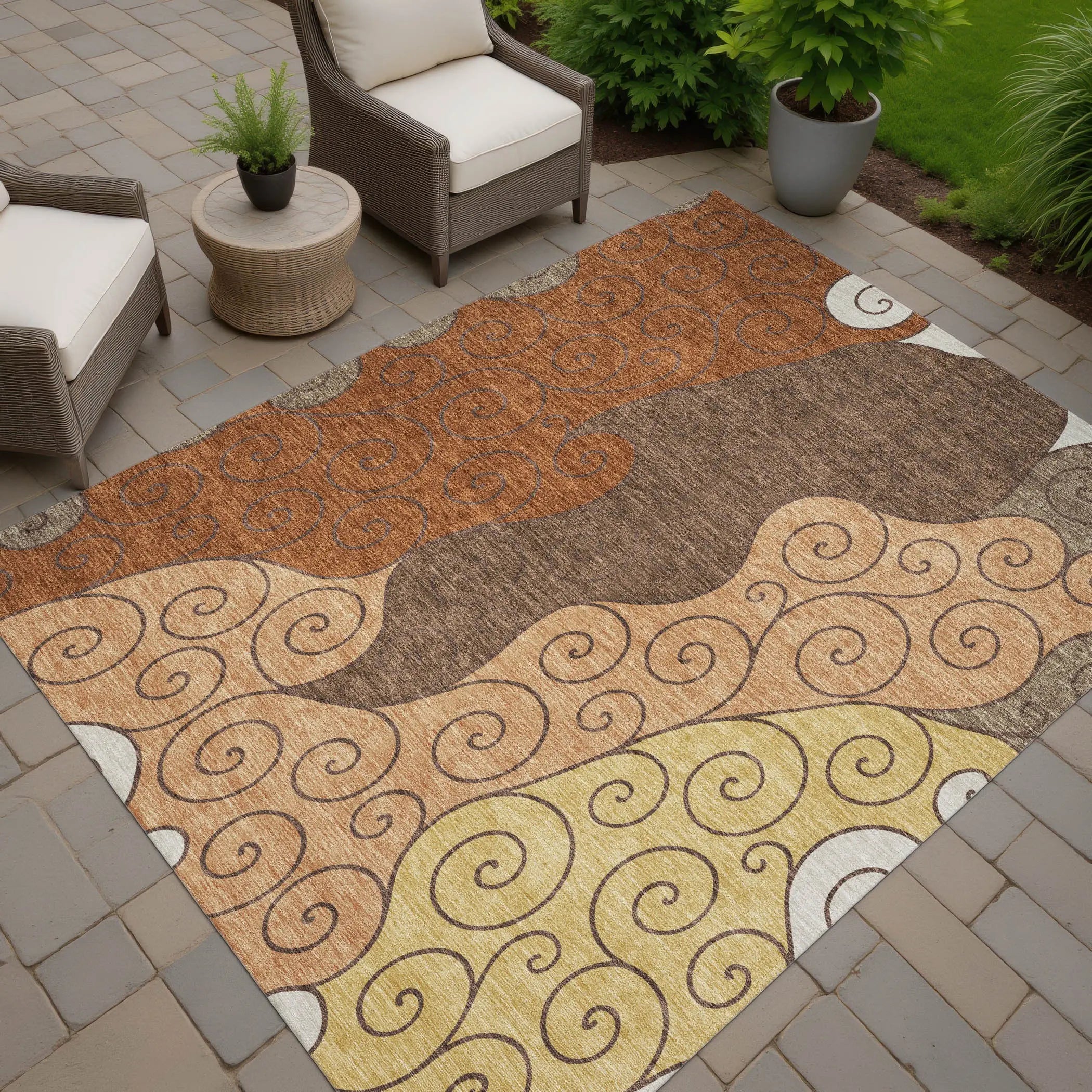 3' X 5' Orange And Brown Abstract Washable Indoor Outdoor Area Rug Homeroots Outdoor