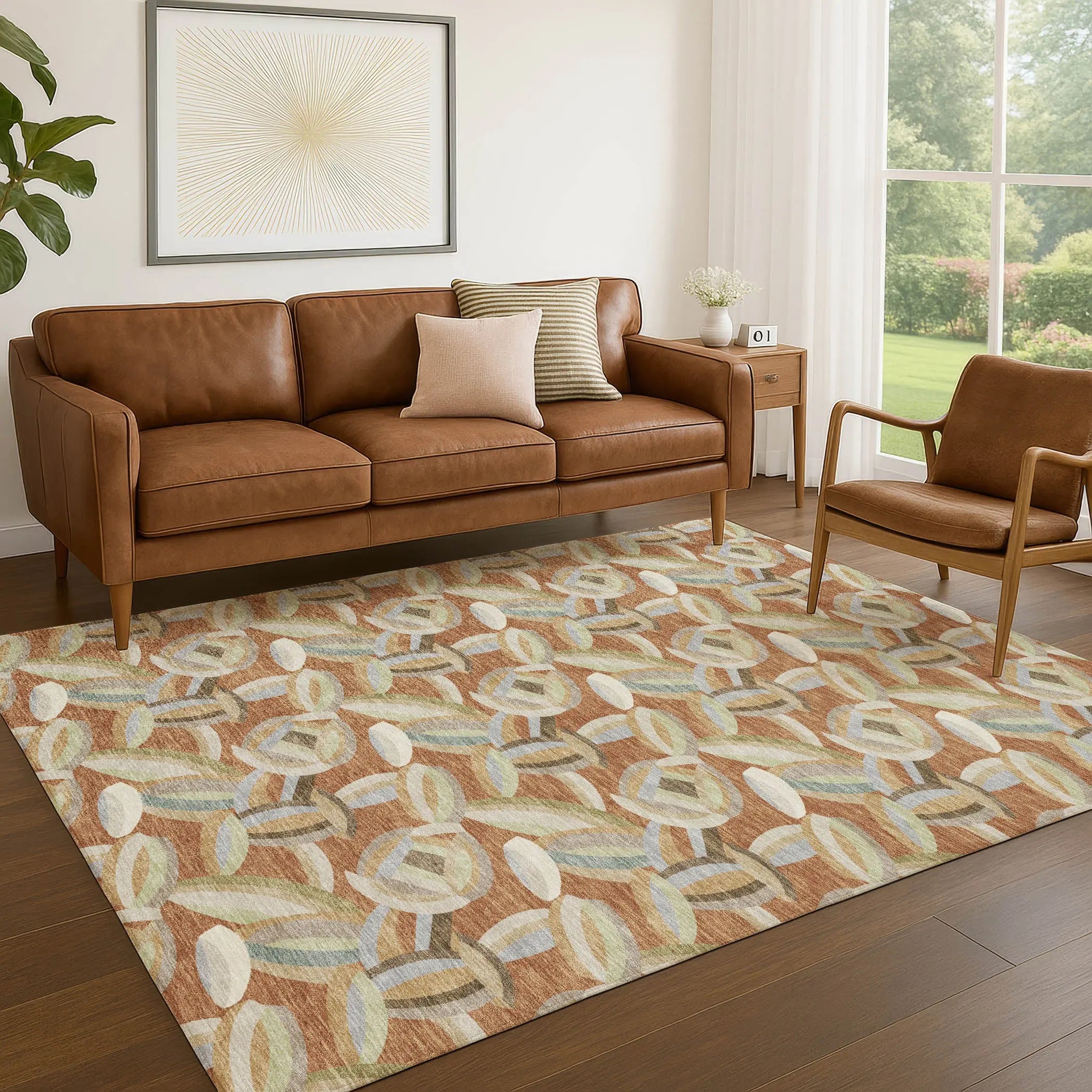 3' X 5' Orange And Brown Abstract Washable Indoor Outdoor Area Rug Homeroots Outdoor